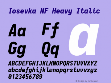 Iosevka Term Heavy Italic Nerd Font Complete Windows Compatible 2.1.0; ttfautohint (v1.8.2) Font Sample