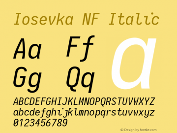 Iosevka Term Italic Nerd Font Complete Mono Windows Compatible 2.1.0; ttfautohint (v1.8.2) Font Sample