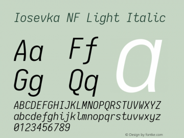 Iosevka Term Light Italic Nerd Font Complete Windows Compatible 2.1.0; ttfautohint (v1.8.2)图片样张