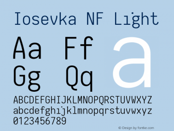 Iosevka Term Light Nerd Font Complete Mono Windows Compatible 2.1.0; ttfautohint (v1.8.2) Font Sample