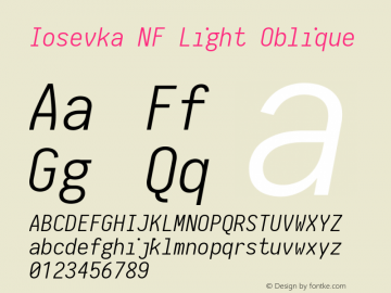 Iosevka Term Light Oblique Nerd Font Complete Mono Windows Compatible 2.1.0; ttfautohint (v1.8.2) Font Sample