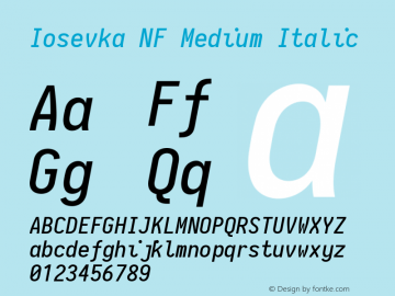 Iosevka Term Medium Italic Nerd Font Complete Mono Windows Compatible 2.1.0; ttfautohint (v1.8.2) Font Sample