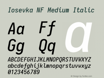 Iosevka Term Medium Italic Nerd Font Complete Windows Compatible 2.1.0; ttfautohint (v1.8.2) Font Sample