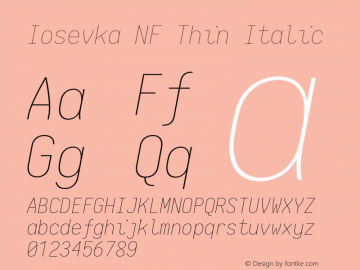 Iosevka Term Thin Italic Nerd Font Complete Mono Windows Compatible 2.1.0; ttfautohint (v1.8.2)图片样张