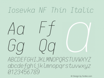 Iosevka Term Thin Italic Nerd Font Complete Windows Compatible 2.1.0; ttfautohint (v1.8.2) Font Sample