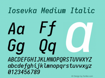 Iosevka Medium Italic 2.1.0; ttfautohint (v1.8.2) Font Sample