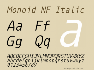 Monoid Italic Nerd Font Complete Windows Compatible Version 0.61;Nerd Fonts 2.0. Font Sample