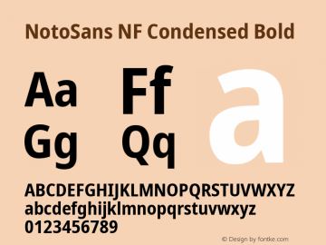 Noto Sans Condensed Bold Nerd Font Complete Windows Compatible Version 2.000;GOOG;noto-source:20170915:90ef993387c0; ttfautohint (v1.7) Font Sample