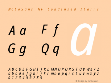 Noto Sans Condensed Italic Nerd Font Complete Mono Windows Compatible Version 2.000;GOOG;noto-source:20170915:90ef993387c0; ttfautohint (v1.7)图片样张