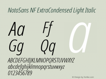 Noto Sans ExtraCondensed Light Italic Nerd Font Complete Windows Compatible Version 2.000;GOOG;noto-source:20170915:90ef993387c0; ttfautohint (v1.7) Font Sample