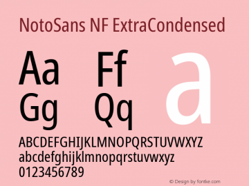 Noto Sans ExtraCondensed Nerd Font Complete Windows Compatible Version 2.000;GOOG;noto-source:20170915:90ef993387c0; ttfautohint (v1.7) Font Sample