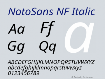 Noto Sans Italic Nerd Font Complete Windows Compatible Version 2.000;GOOG;noto-source:20170915:90ef993387c0; ttfautohint (v1.7) Font Sample