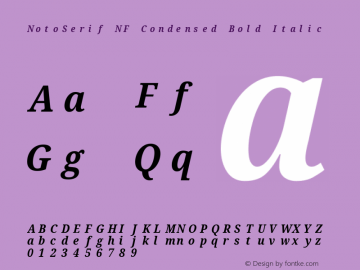 Noto Serif Condensed Bold Italic Nerd Font Complete Mono Windows Compatible Version 2.000;GOOG;noto-source:20170915:90ef993387c0; ttfautohint (v1.7) Font Sample