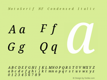 Noto Serif Condensed Italic Nerd Font Complete Mono Windows Compatible Version 2.000;GOOG;noto-source:20170915:90ef993387c0; ttfautohint (v1.7) Font Sample