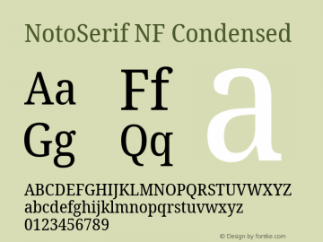 Noto Serif Condensed Nerd Font Complete Windows Compatible Version 2.000;GOOG;noto-source:20170915:90ef993387c0; ttfautohint (v1.7) Font Sample