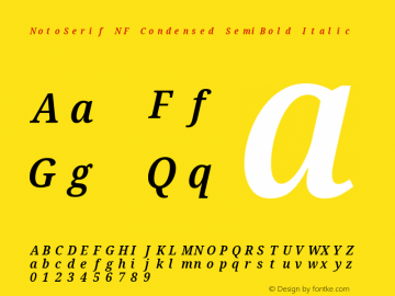 Noto Serif Condensed SemiBold Italic Nerd Font Complete Mono Windows Compatible Version 2.000;GOOG;noto-source:20170915:90ef993387c0; ttfautohint (v1.7) Font Sample