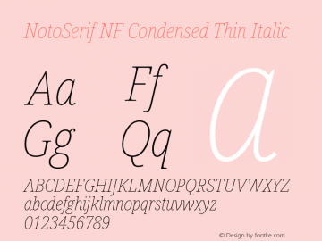 Noto Serif Condensed Thin Italic Nerd Font Complete Windows Compatible Version 2.000;GOOG;noto-source:20170915:90ef993387c0; ttfautohint (v1.7)图片样张