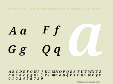 Noto Serif SemiCondensed SemiBold Italic Nerd Font Complete Mono Windows Compatible Version 2.000;GOOG;noto-source:20170915:90ef993387c0; ttfautohint (v1.7) Font Sample