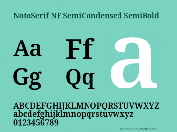 Noto Serif SemiCondensed SemiBold Nerd Font Complete Windows Compatible Version 2.000;GOOG;noto-source:20170915:90ef993387c0; ttfautohint (v1.7) Font Sample