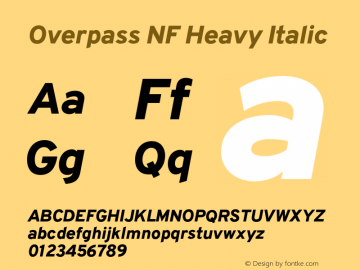 Overpass Heavy Italic Nerd Font Complete Windows Compatible Version 3.000;DELV;Overpass图片样张
