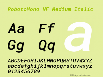 Roboto Mono Medium Italic Nerd Font Complete Windows Compatible Version 2.000986; 2015; ttfautohint (v1.3)图片样张