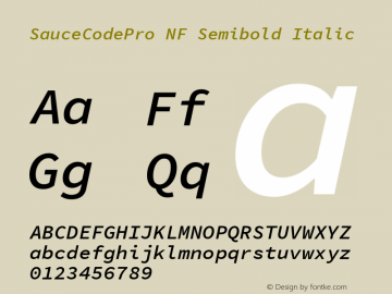 Sauce Code Pro Semibold Italic Nerd Font Complete Mono Windows Compatible Version 1.050;PS 1.000;hotconv 16.6.51;makeotf.lib2.5.65220 Font Sample