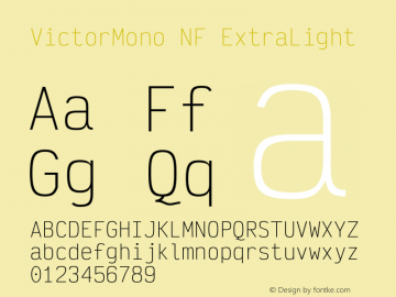 Victor Mono ExtraLight Nerd Font Complete Windows Compatible Version 1.121 Font Sample