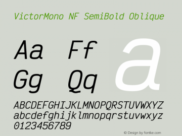 Victor Mono SemiBold Oblique Nerd Font Complete Windows Compatible Version 1.121图片样张