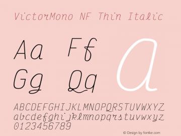 Victor Mono Thin Italic Nerd Font Complete Mono Windows Compatible Version 1.121图片样张