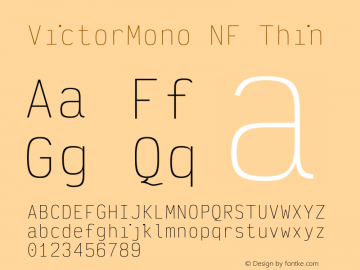 Victor Mono Thin Nerd Font Complete Mono Windows Compatible Version 1.121图片样张