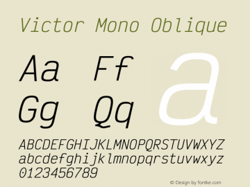 Victor Mono Oblique Version 1.121 Font Sample