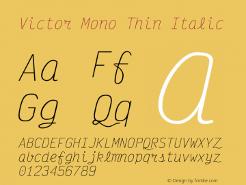 Victor Mono Thin Italic Version 1.121图片样张