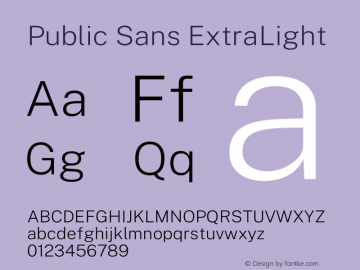 Public Sans ExtraLight Version 1.007 Font Sample