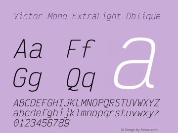 Victor Mono ExtraLight Oblique Version 1.300 Font Sample