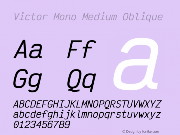 Victor Mono Medium Oblique Version 1.300 Font Sample