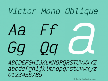 Victor Mono Oblique Version 1.300 Font Sample