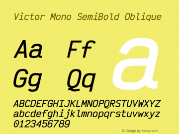 Victor Mono SemiBold Oblique Version 1.300 Font Sample