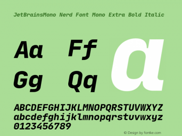 JetBrains Mono ExtBd Ita Nerd Font Complete Mono Version 1.000; ttfautohint (v1.8.3) Font Sample