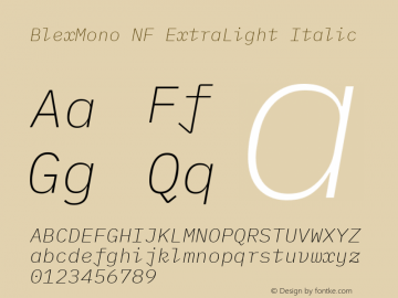 Blex Mono ExtraLight Italic Nerd Font Complete Mono Windows Compatible Version 2.000 Font Sample