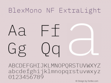 Blex Mono ExtraLight Nerd Font Complete Mono Windows Compatible Version 2.000 Font Sample