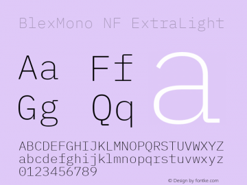 Blex Mono ExtraLight Nerd Font Complete Windows Compatible Version 2.000 Font Sample