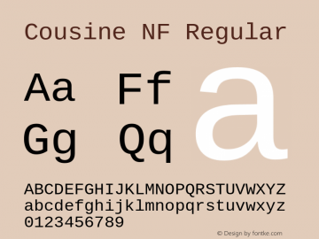 Cousine Regular Nerd Font Complete Mono Windows Compatible Version 1.21 Font Sample