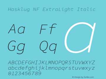 Hasklug ExtraLight Italic Nerd Font Complete Windows Compatible Version 1.050;PS 1.0;hotconv 16.6.51;makeotf.lib2.5.65220图片样张