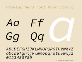 Hasklug Italic Nerd Font Complete Mono Version 1.030;PS 1.0;hotconv 16.6.51;makeotf.lib2.5.65220 Font Sample