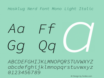 Hasklug Light Italic Nerd Font Complete Mono Version 1.050;PS 1.0;hotconv 16.6.51;makeotf.lib2.5.65220图片样张