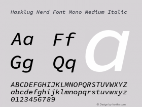 Hasklug Medium Italic Nerd Font Complete Mono Version 1.050;PS 1.0;hotconv 16.6.51;makeotf.lib2.5.65220 Font Sample