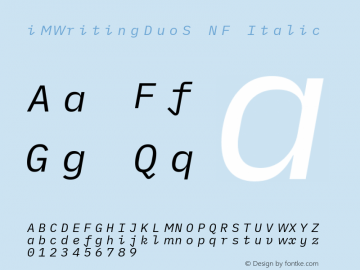 iM Writing Duo S Italic Nerd Font Complete Mono Windows Compatible Version 2.000图片样张