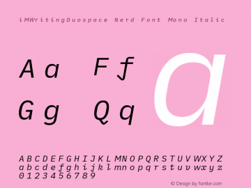 iM Writing Duospace Italic Nerd Font Complete Mono Version 1.005 Font Sample