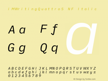 iM Writing Quattro S Italic Nerd Font Complete Mono Windows Compatible Version 2.000 Font Sample