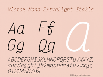 Victor Mono ExtraLight Italic Version 1.300 Font Sample
